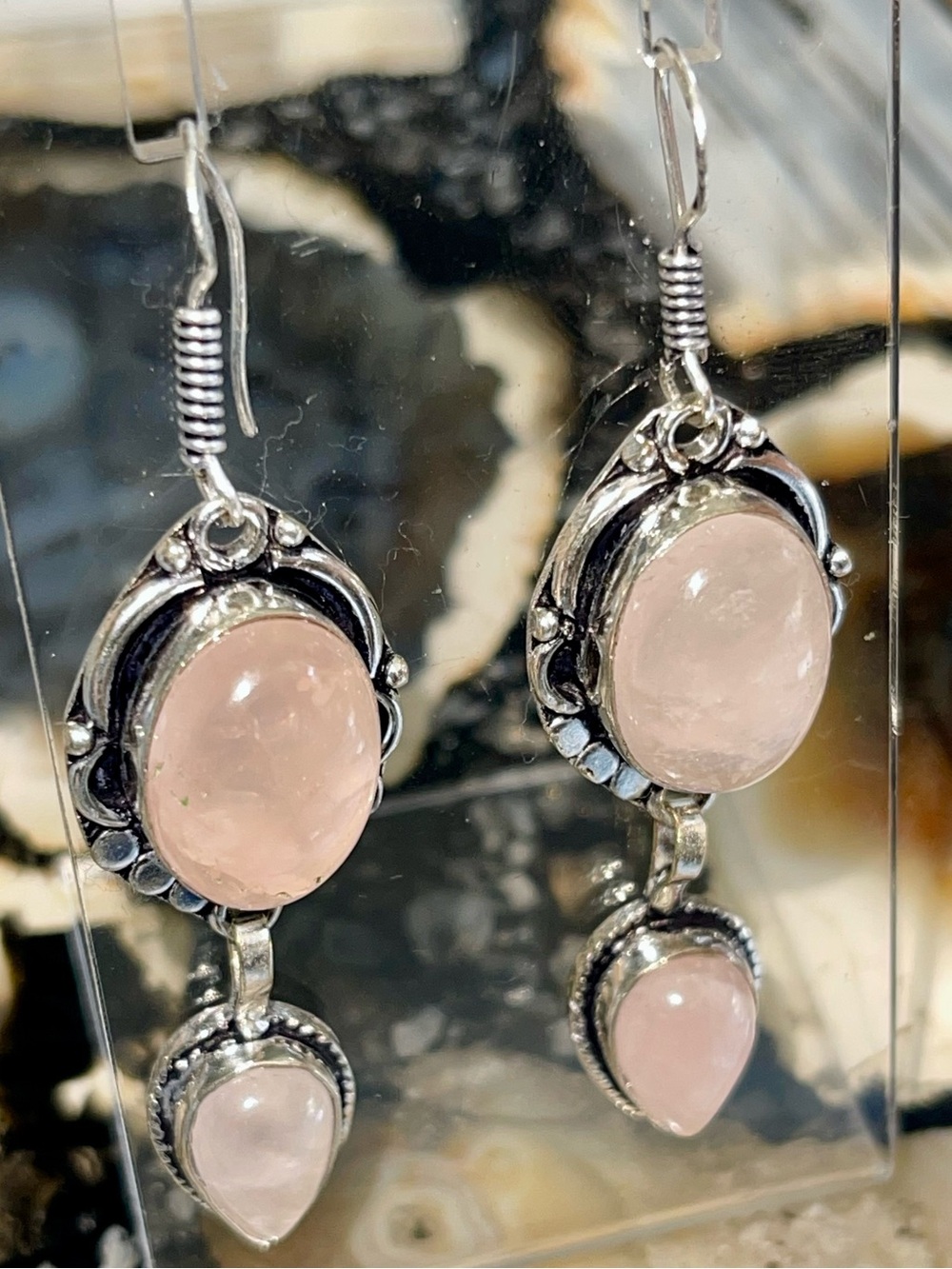 Pink Rose Quartz “Stone of Pure Love” Earrings 2 1/4”